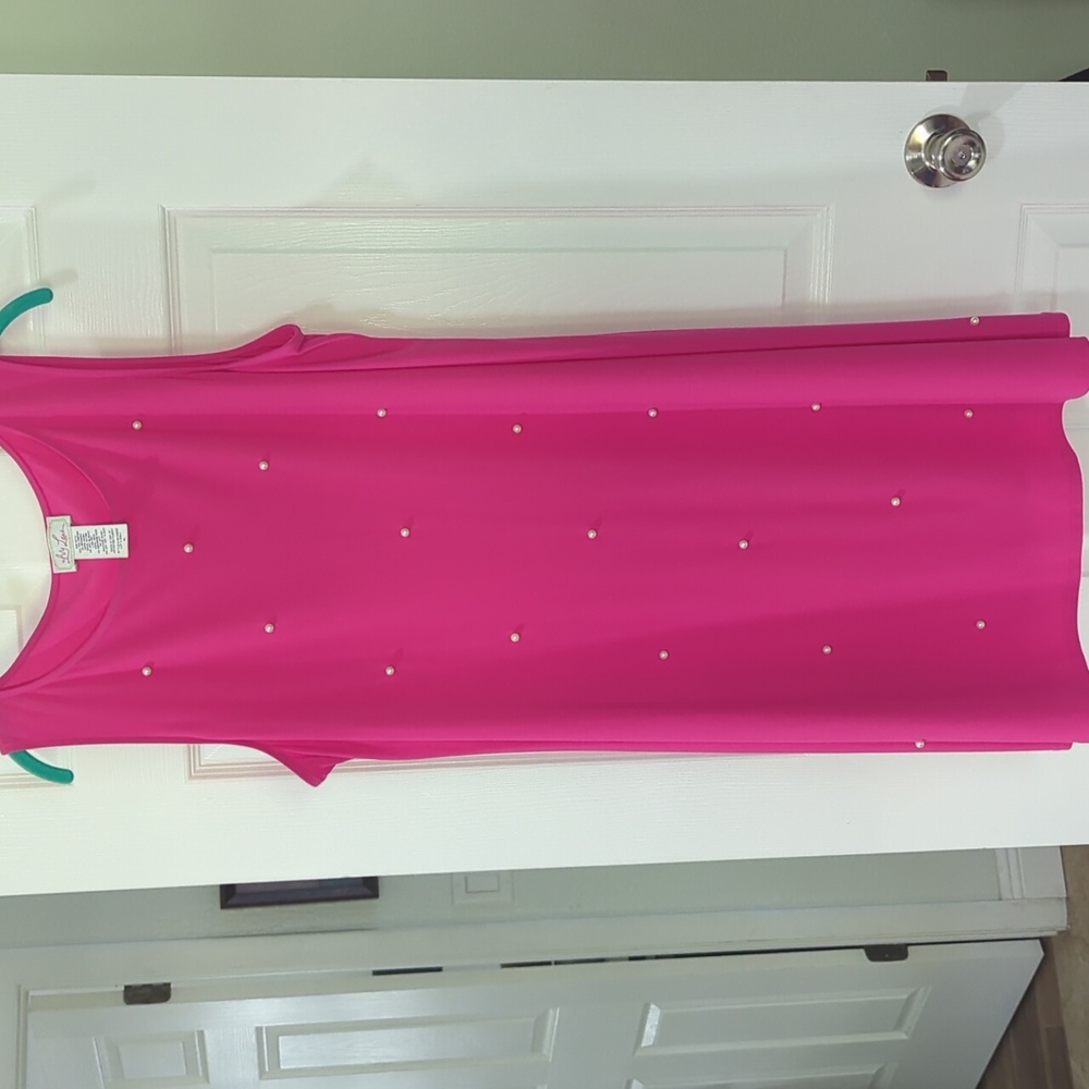 Like New Ivy Lane Pink Pearl Embellished Sleeveless Shift Dress XL…